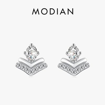 Modian 925 prata esterlina seta com shing claro oval cz brincos para mulheres jóias finas de casamento