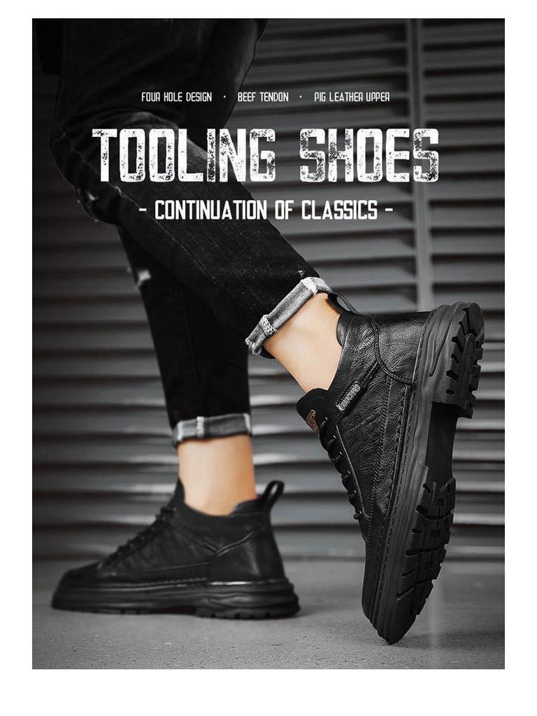 2025 Men's Winter Fleece-Lined Casual Leather Martin Boots - Mid-Top Autumn Work Shoes