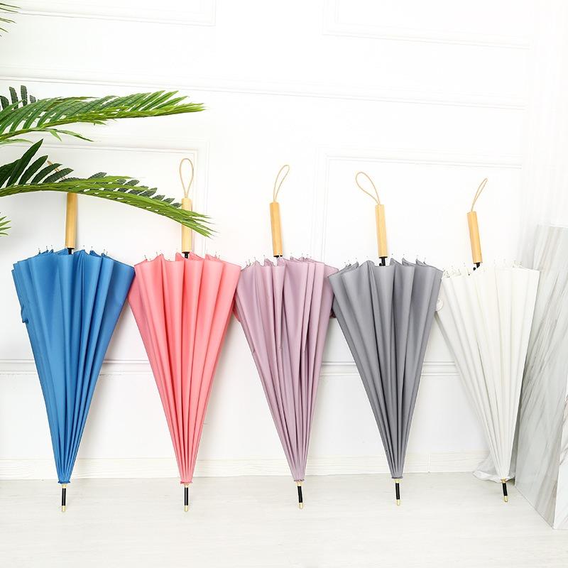 Small fresh simple fashion creative foreskin 16 bone straight rod men's and women's umbrella automatic long handle umbrella plus printing umbrella