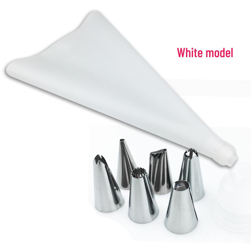 8-Piece Cake Tool Set: 6 Stainless Steel Piping Tips with Silicone Bag & Converter