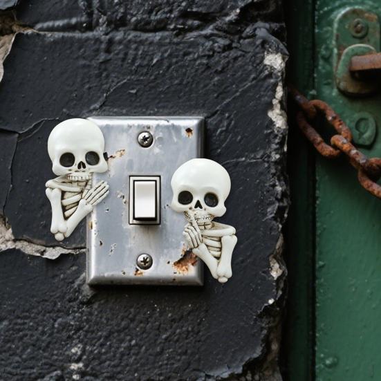 1 Pár Halloweenská Kostra Dekorace Samolepicí Strašidelná Pryskyřičná Kostra Samolepka na Vypínač Sváteční Párty Domov Kancelář Zeď Gotická Ozdoba Hlava Lebky