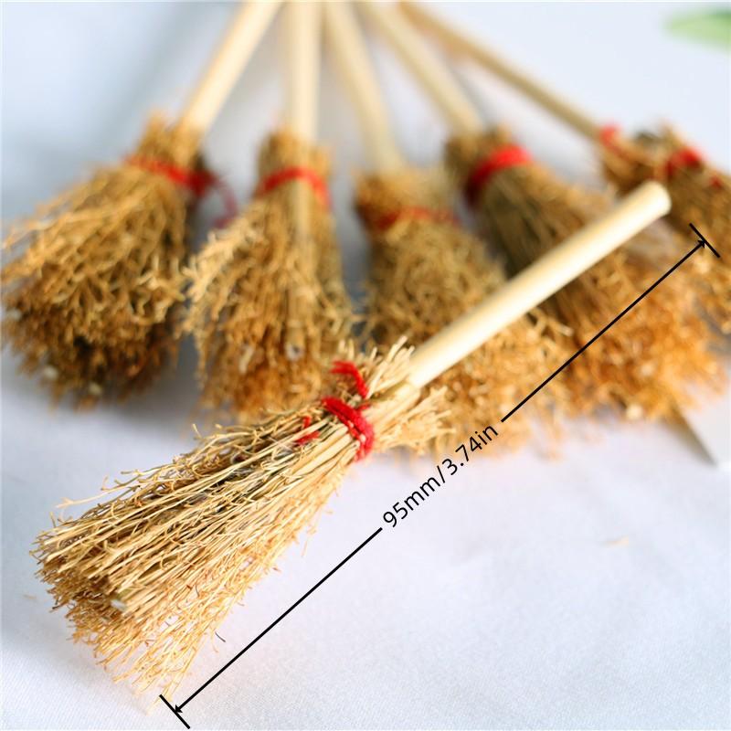 2Pcs 112 Scale Miniature Doll House Besom Wooden Witch Furniture Figurines Ornament Doll Kitchen House Accessories Toys