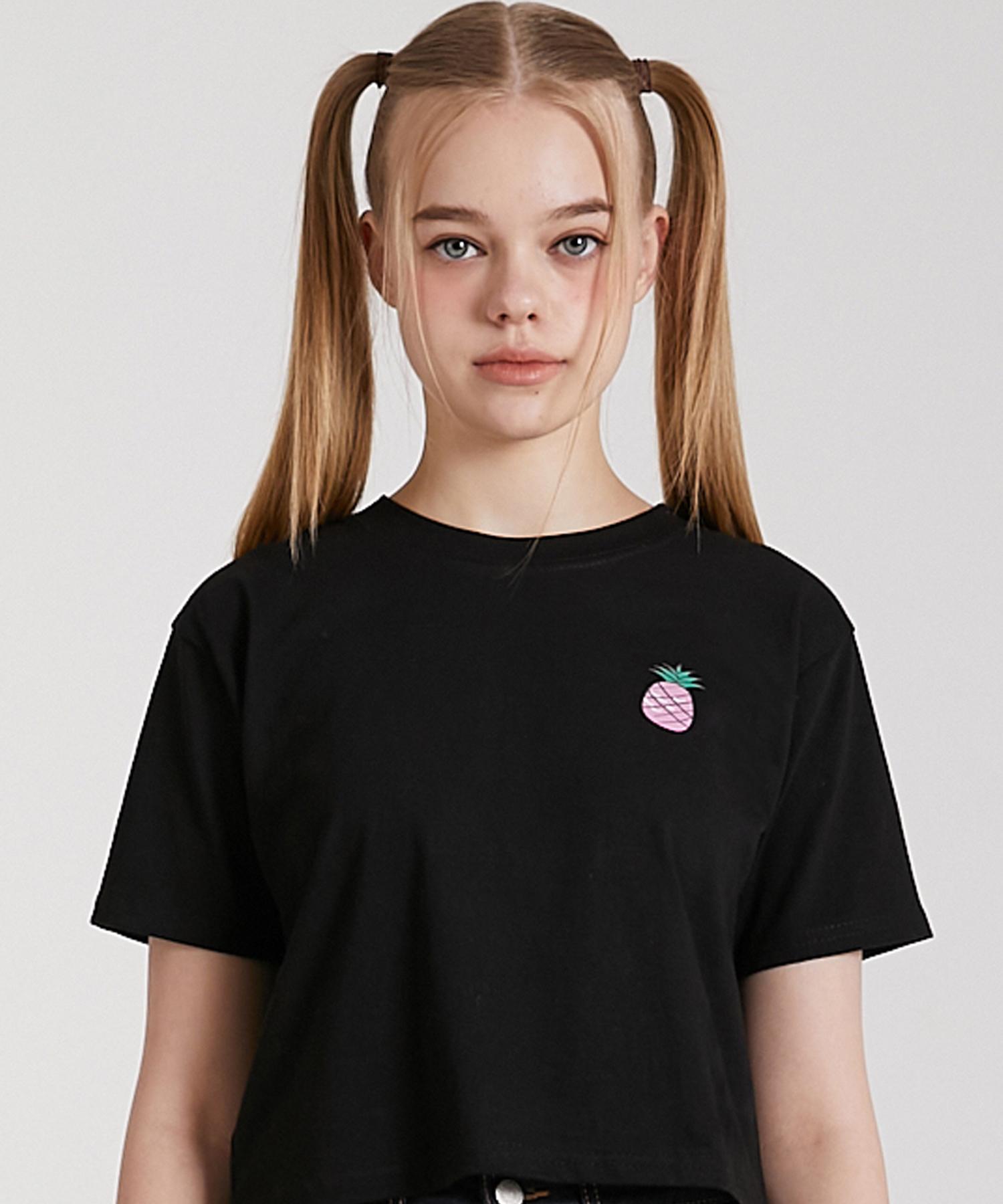 Pink Pineapple Symbol Cropped T-Shirt_Black Black/Free