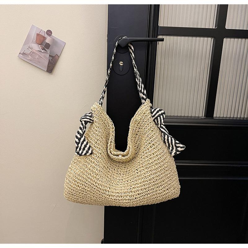 Large Capacity Straw Woven Bag Women's Summer New Vacation Woven Bag Lazy Wind Shoulder Commuter Tote Bag