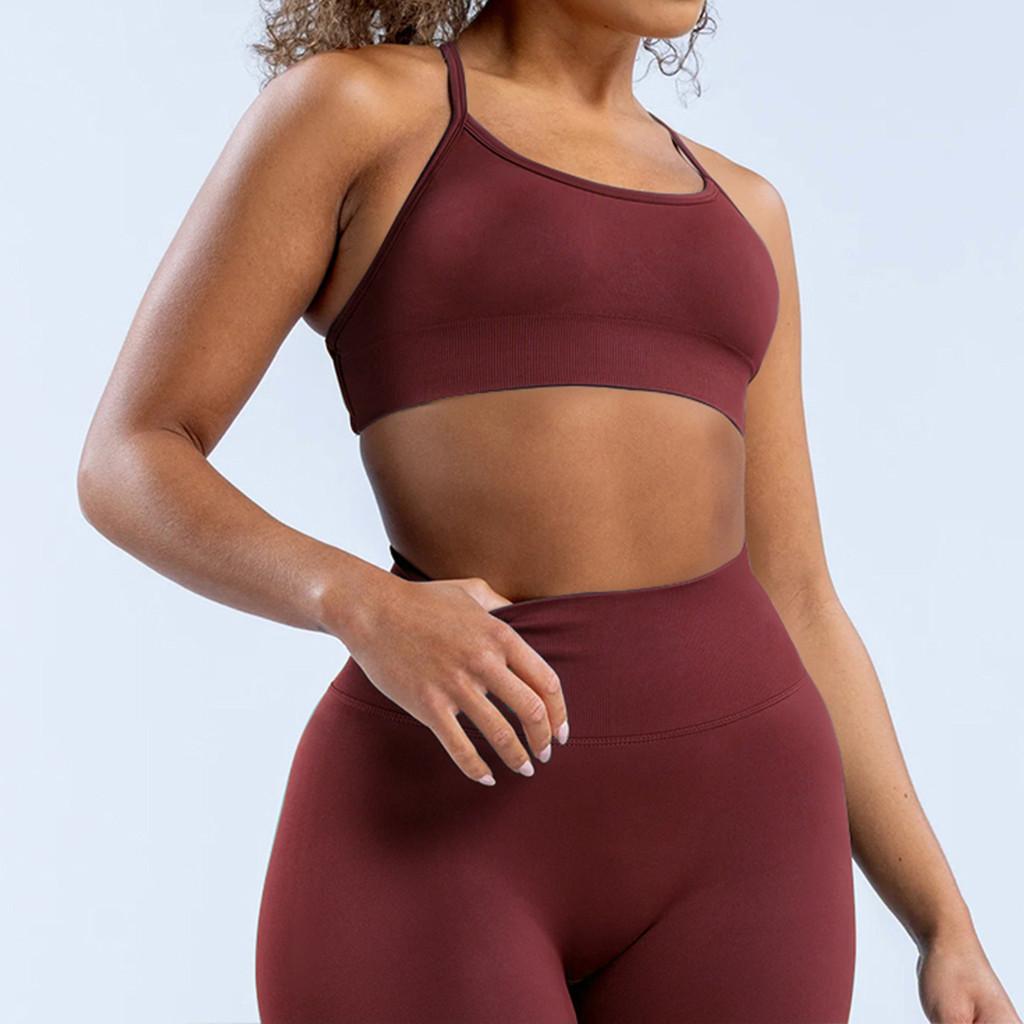 Seamless Matte Nylon Yoga Bra With Cross Back Design For Fitness And Workout