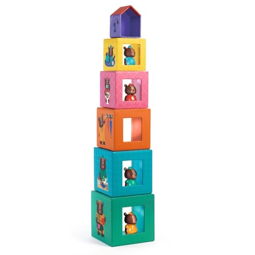 DJECO Tapani House Stacking Toy Blocks, Cubes, Nesting Building Blocks, Numbers, Bears, Animals, Ages 1 Year, 18 Months, 18 Months, 2 Years, 3 Years,