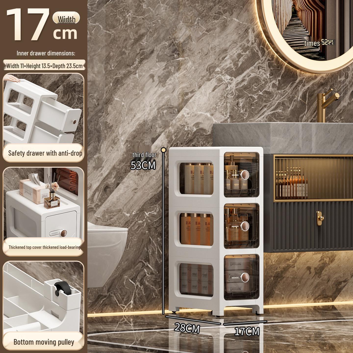 

Gap Storage Cabinet: Transparent Drawer-Type Narrow Kitchen, Bathroom, Refrigerator Organizer PP Material