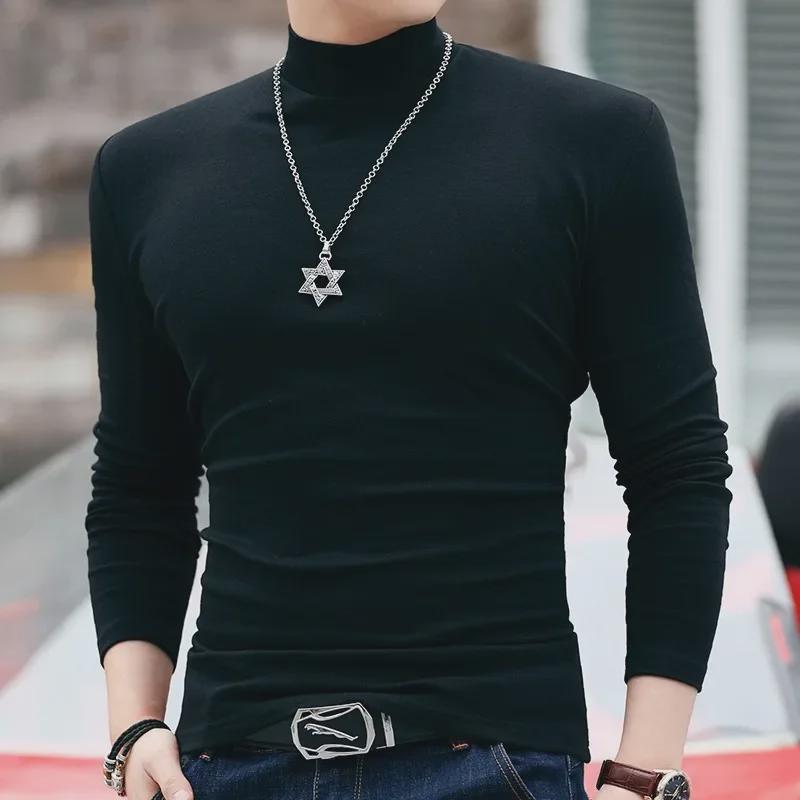 Herren Doppelseitiges Thermoshirt aus Deutschem Samt - Einfarbig, Lange Ärmel, Halboher Kragen