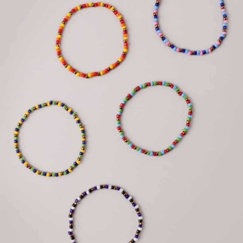 

BONBEAU Bronze beads mix color layered Bracelet 5 colors pink mix