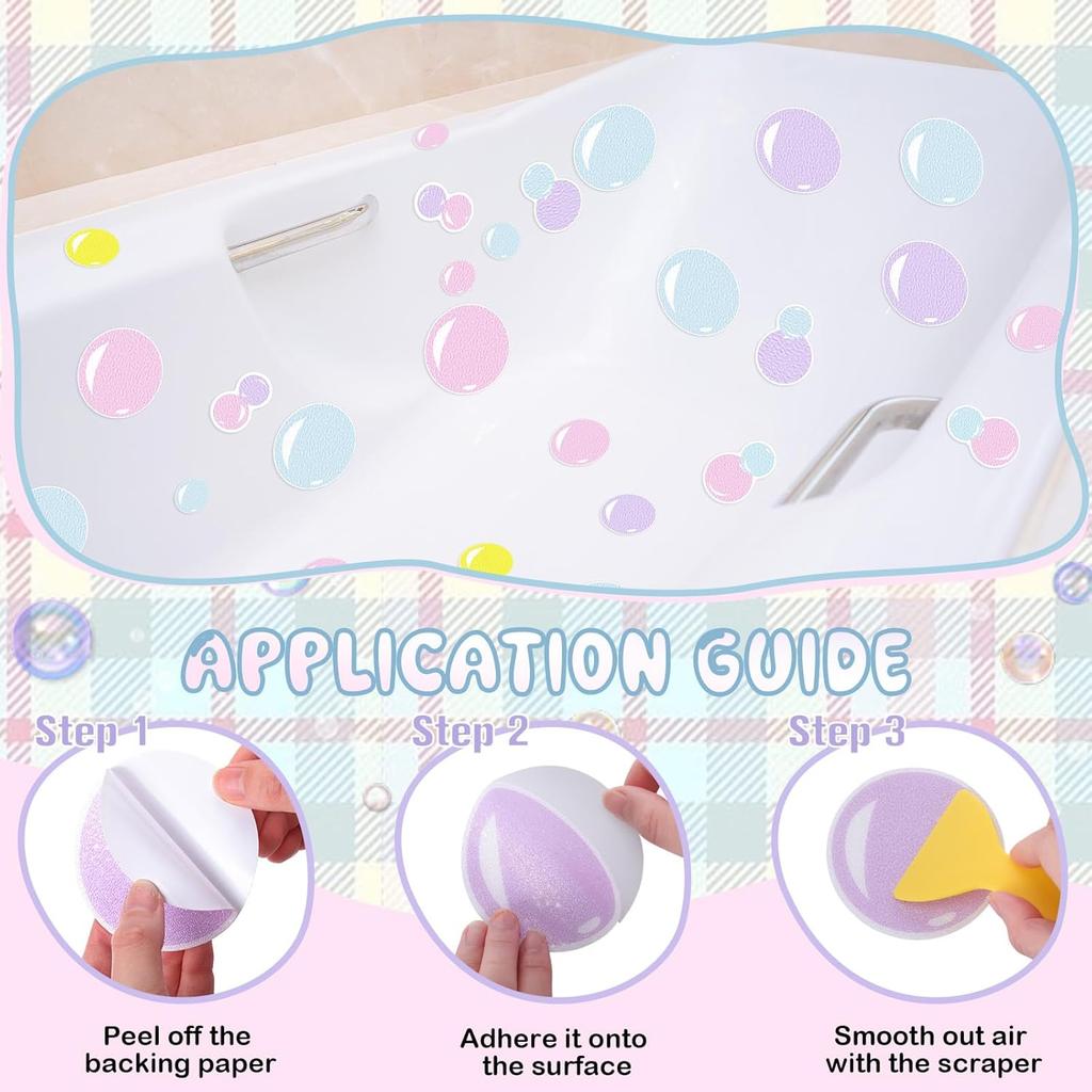 32 Pcs Cute Non Slip Bathtub Stickers for Shower Colorful Bathroom Anti Slip Shower Stickers Floor Applique Adhesive Decals with Scraper for Bathtub