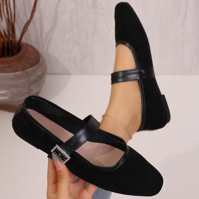 Women's Retro Suede Elegant Square Toe Pumps Flat Heel Single Shoes Women's Fall One Line Strap Low Heel Mary Jane Shoes