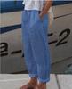 Cotton and Linen Solid Color Rolled Hem Casual Pants with Customizable Patterns