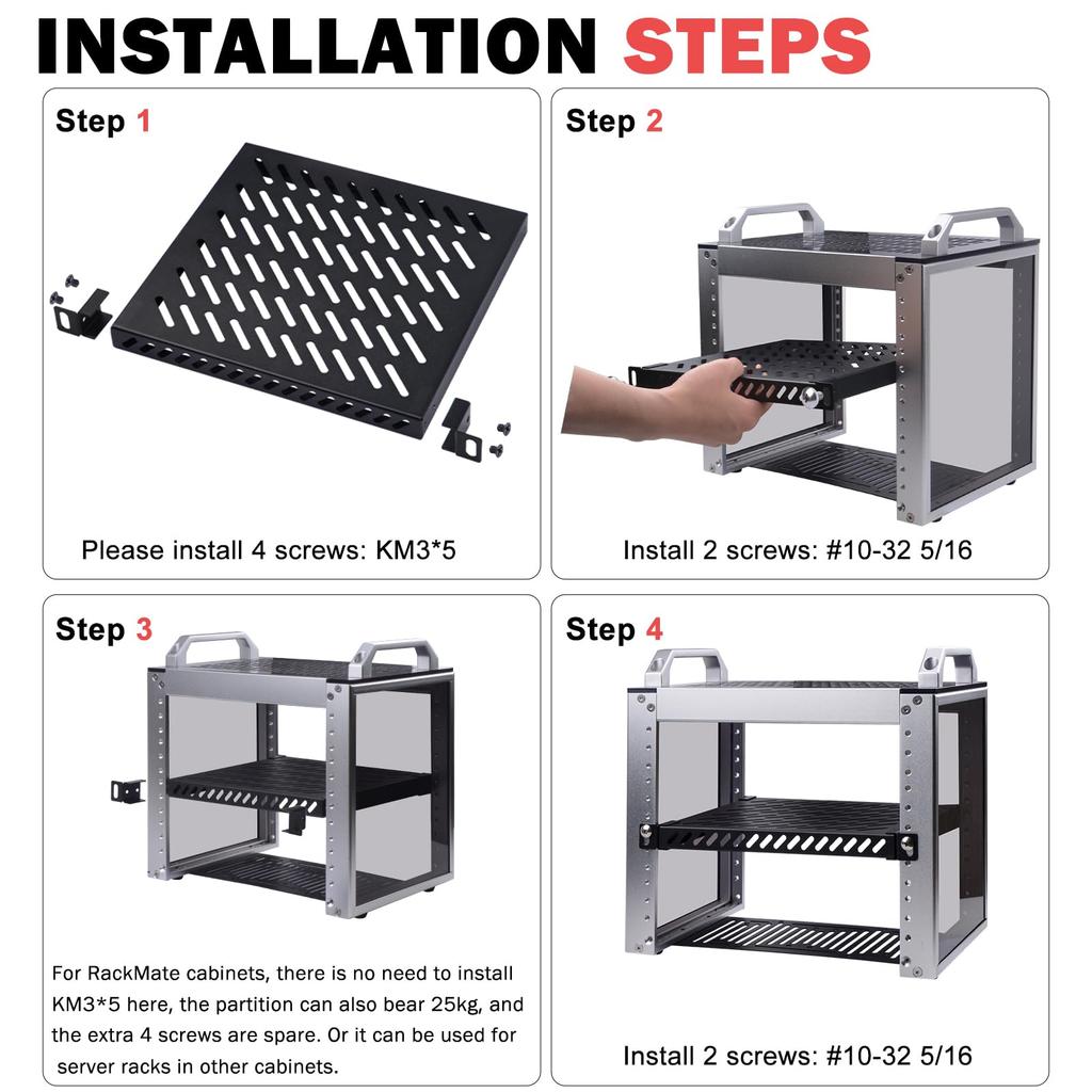 GeeekPi 0.5U Heavy Duty Server Rack Shelf for DeskPi RackMate T1/T0 and 10-inch Server Racks or Network Cabinets, Perforated Design, 25kg Load Capacit