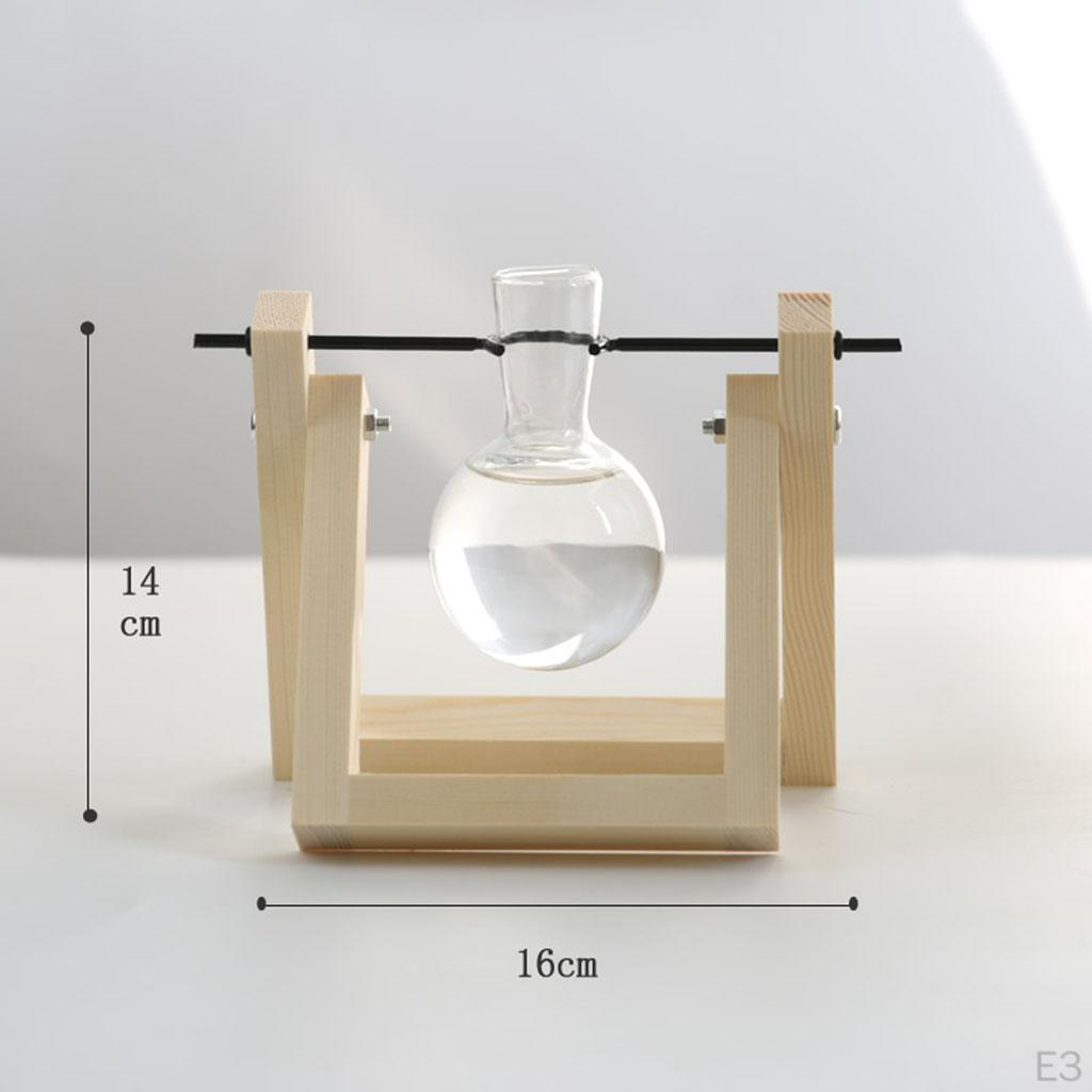 Terrarium Transparent with Wooden Stand Glass Vase Holder Creative Flower Pot for Coffee Shop Room