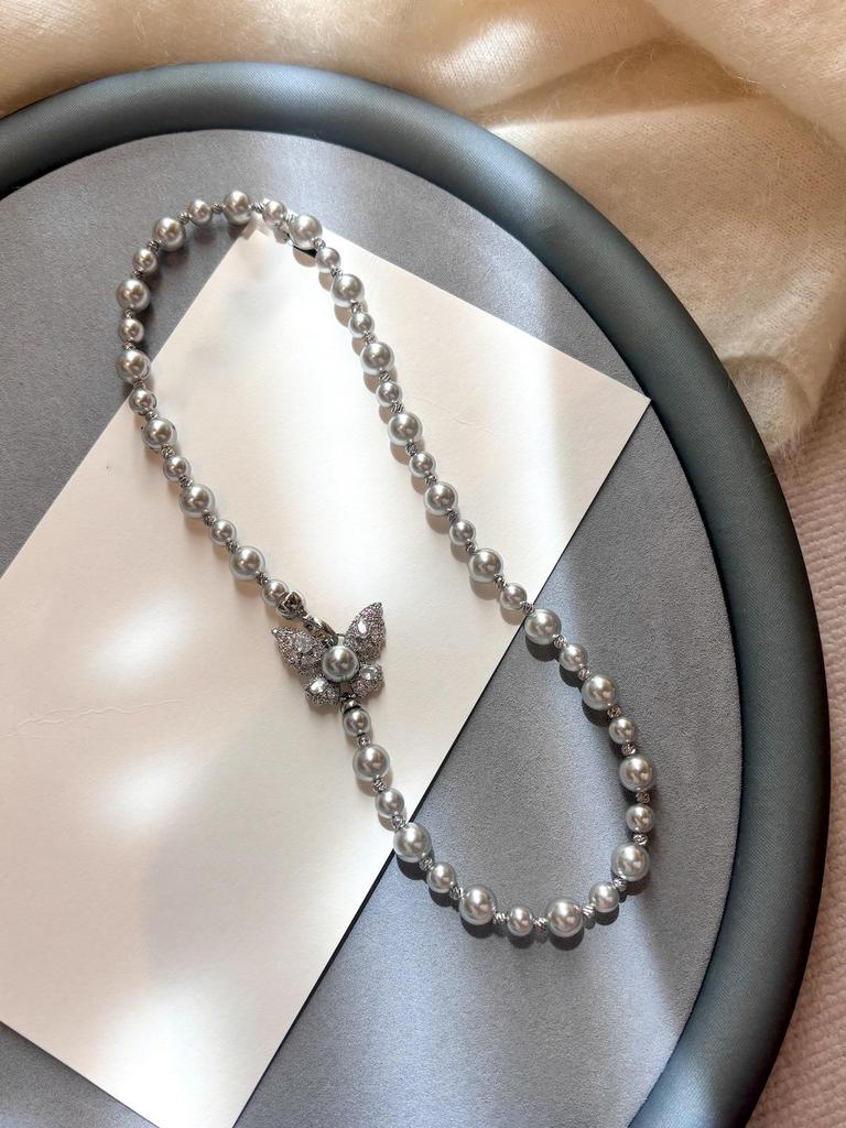 Koreaanse Retro Parel Strass Kwast Choker met Bloem Strik Design
