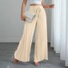 Women's Solid Color Pleated Elastic Waist Tie Loose Wide-leg Pants