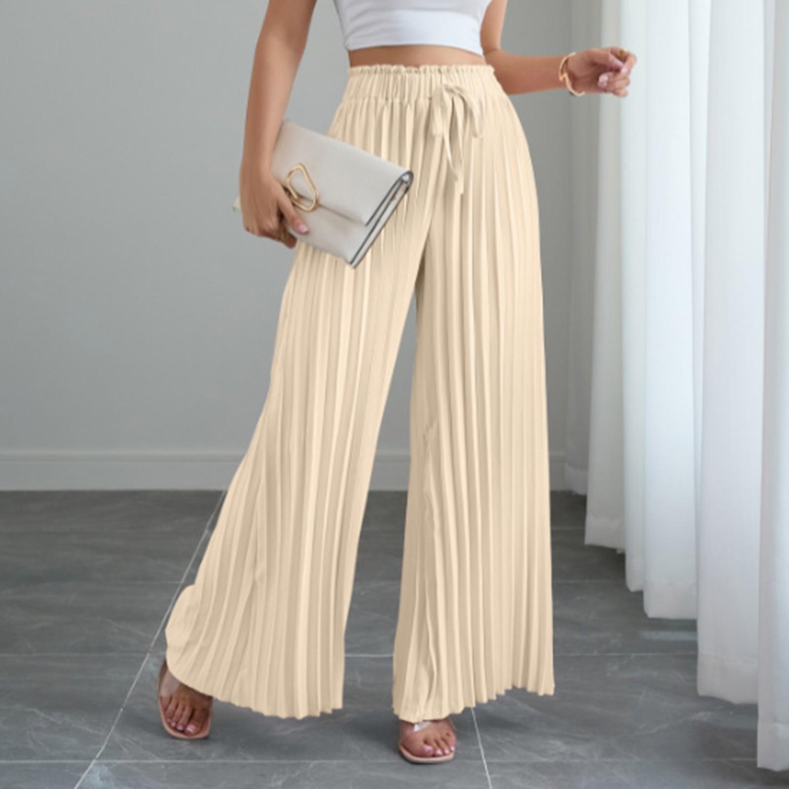 

Женские однотонные плиссированные брюки с эластичной талией на завязках, свободные, с широкими штанинами S бежевый