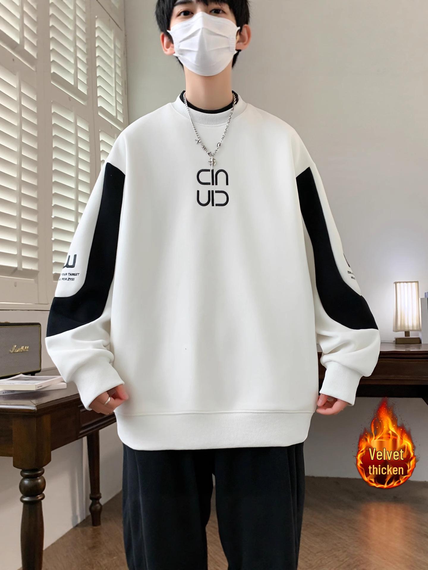 

Kids Winter Plus Velvet Thickened American Print Hoodie - Versatile Casual Sportswear Large чорний