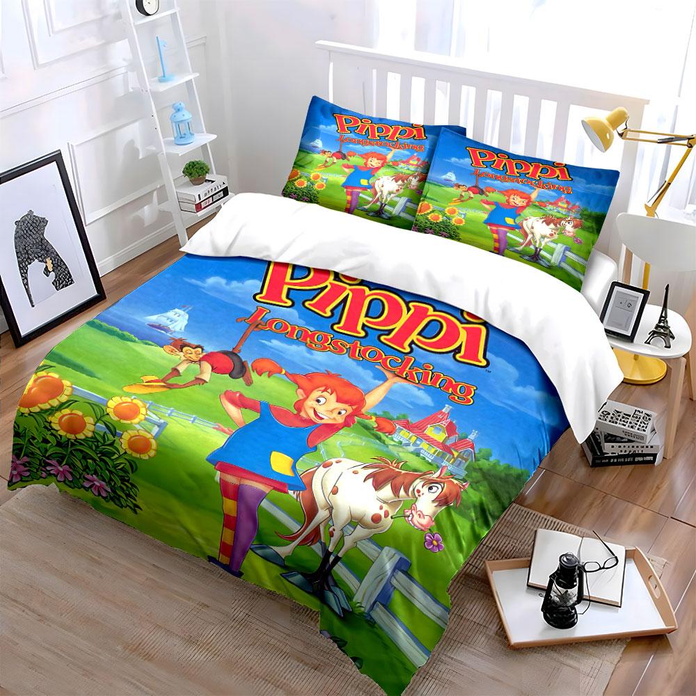 Pippi Langstrumpf Bettwäsche Set Bettwäsche Bettbezug Set Bettbezug Kissenbezüge (1 * Bettbezug 2 * Kissenbezüge, ohne Bettdecke)
