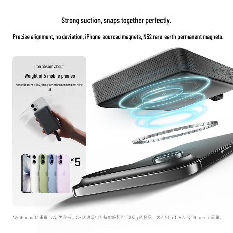 CUKTECH CP12 Magnetic Wireless Power Bank with Built-in Cable