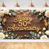 Happy 50th Anniversary Decorations Banner, 50th Wedding Anniversary Party Decoration Floral Backdrop, Celebration Golden Wedding Birthday Party