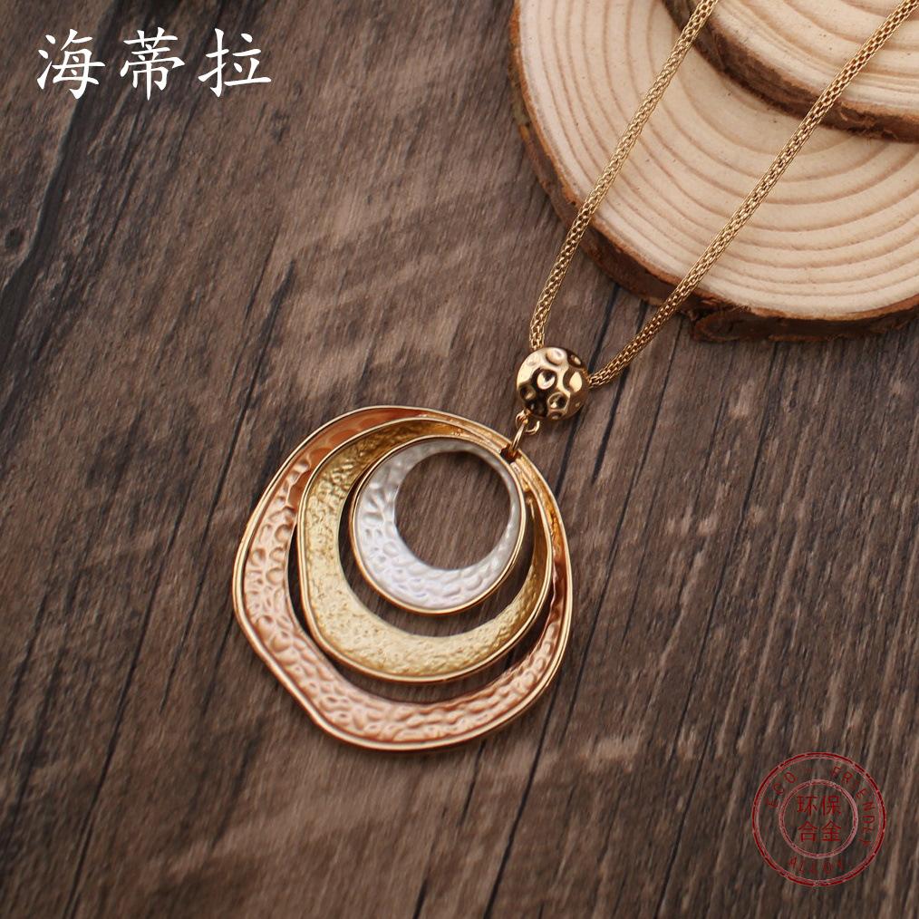 Ny farge olje geometrisk ring anheng, enkel personlighet kvinners allsidig hul ring halskjede