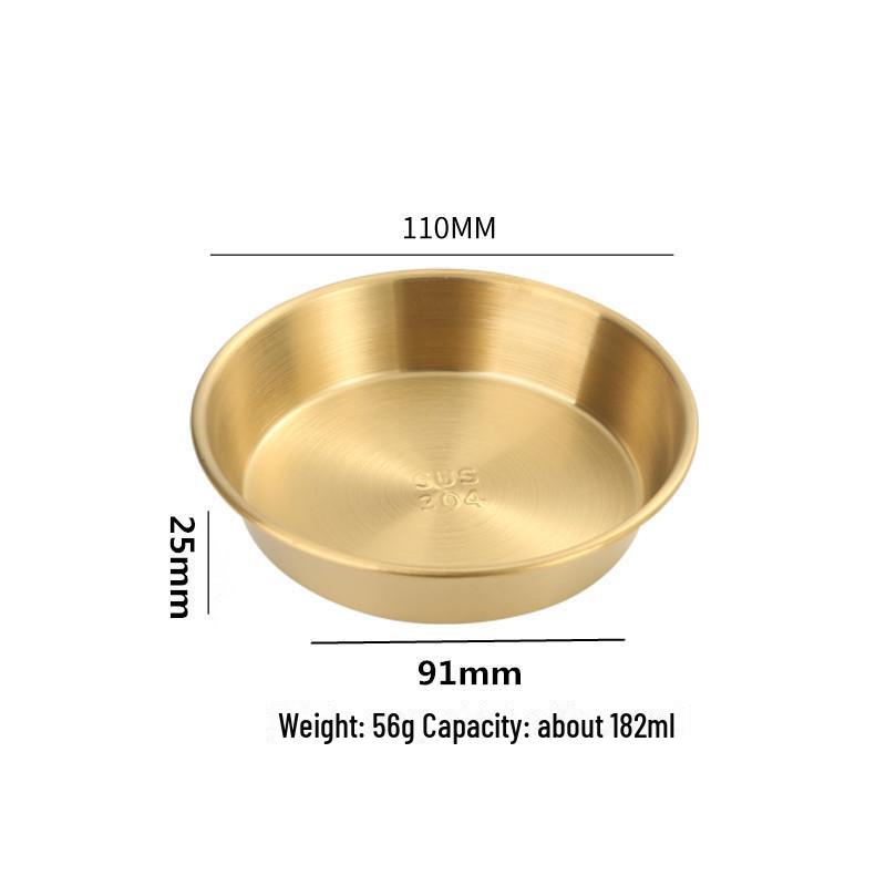 Petite assiette ronde en acier inoxydable 304 pour assaisonnement, steak, salade ou sauce.
