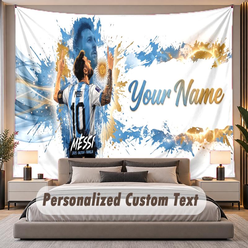 Custom Name Text Tapestry Lionel Messi Personalized Polyester Wall Tapestry For Bedroom And Room
