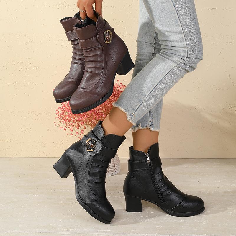 Boty pro maminky Jednoduché boty Měkká podrážka Střední podpatek Jarní Podzimní styl Černé Středního věku Silný podpatek Dámské boty Protiskluzové Středního věku Wo