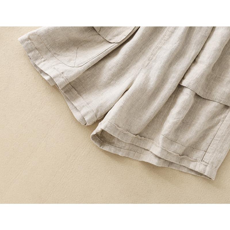 DIMANAF Plus Size 2025 Women Shorts Pants Summer Loose Short Basic Linen Pockets High Waist Wide Leg Pants Elastic