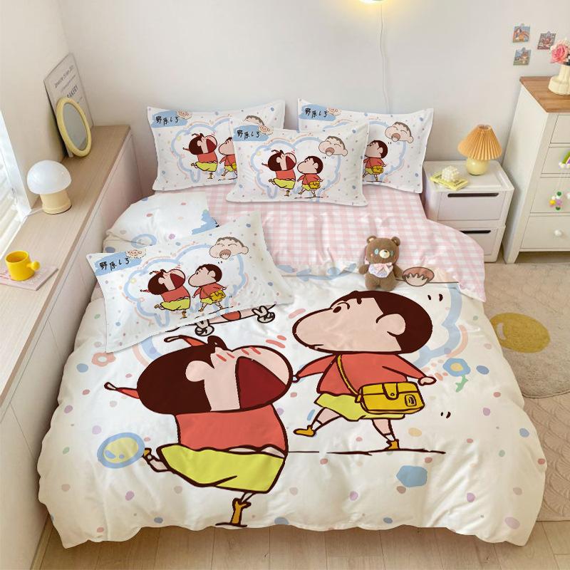 Boy Girl Crayon Shin-Chan Bedding Set Pillowcase 2/3/Pcs Shin-Chan Duvet Cover Adult Children Gift Single Double Large Size