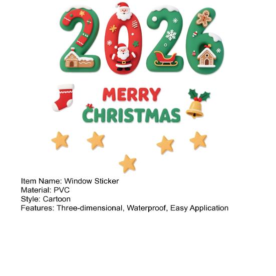 2026 Christmas Window Stickers Santa Claus Snowflake Star Pattern Glass Xmas Decals Indoor Holiday Decoration