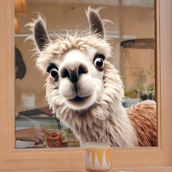 Peeping Alpaca Window Cling Removable Rooster Ostrich Dog Static Glass Sticker Waterproof PVC Animal Window Decoration Decal