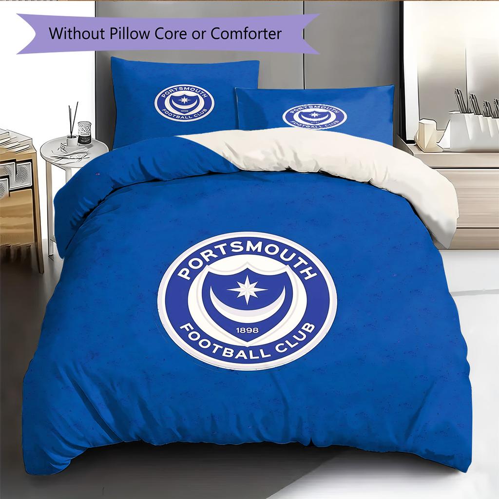 Portsmouth F.C Pattern Bedding Quilt Set Home Decoration Gift (1 * duvet cover + 2 * pillowcase without core)
