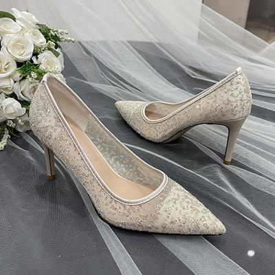 Tacchi Alti Stiletto Paillettes Rete Scarpe da Sposa Damigella Pizzo Scarpe da Sposa Abiti da Banchetto Scarpe Singole