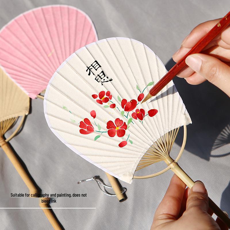Chinese-Style Round Xuan Paper Fan for DIY Hand-Painting - Bamboo Handle, Traditional Hanfu Photography Accessory
