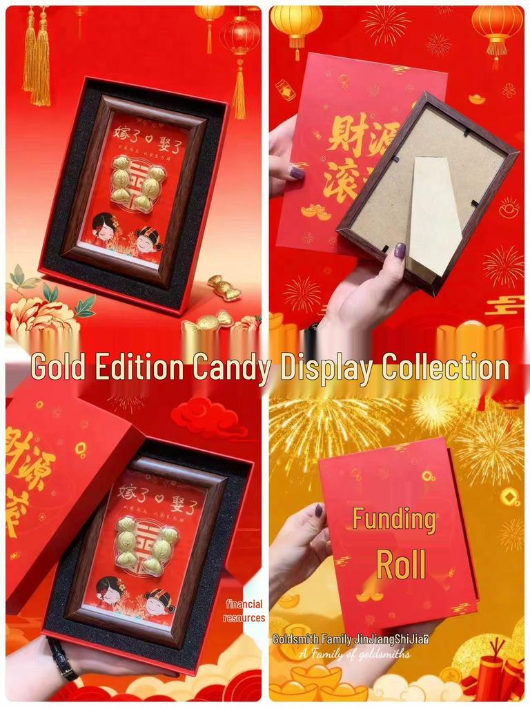 Shuibei 999 Pure Gold Money Ornament Pair - Wedding Candy & Photo Frame Gift Set for Friends