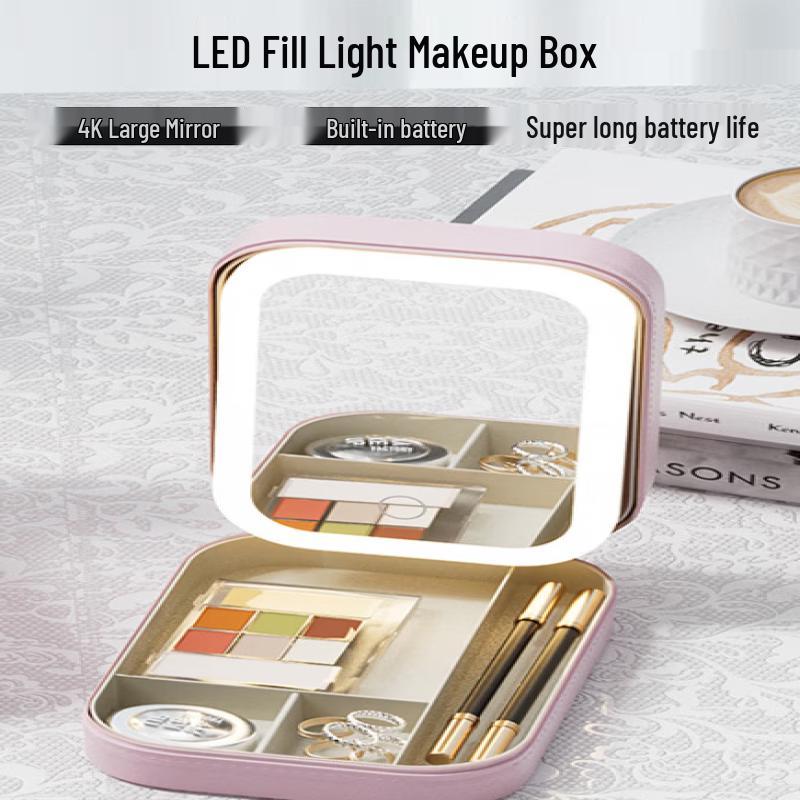 oeny Portable LED Makeup Mirror with Storage Box