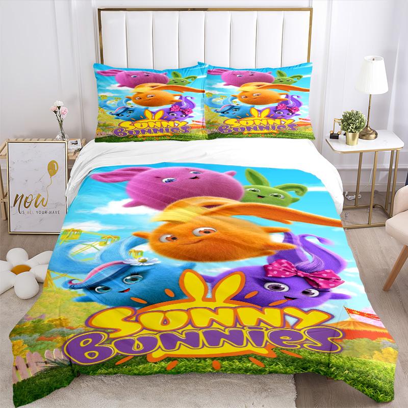 Sunny Bunnies Adventure Print 3Pcs Bedding Setduvet Cover With 2 Bedropillowcase Home Birthday Gift