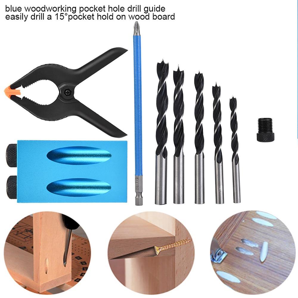 34pcs 15° Drilling Angle Pocket Hole Jig Kit Oblique Drill Positioner For Carpenters