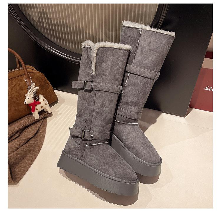 

Серые длинные зимние сапоги женские 2025 зима новые на толстой подошве с увеличением роста на меху укороченные сапоги до середины икры Северо-восточные снежные хлопковые сапоги 40 серый