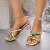 Fashion Beach Vocation High Clear Heels Sandals Women Summer 2025 Fashion Big Square Toe Floral Print Bohemia Slides Woman Plus Size