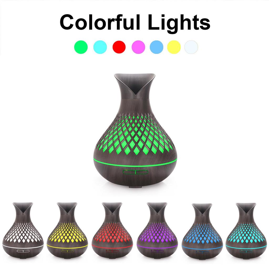 Difusor de Óleo Essencial 500ml com Grão de Madeira e Design Vazado - Umidificador de Pétala de Grande Capacidade para Aromaterapia Doméstica.