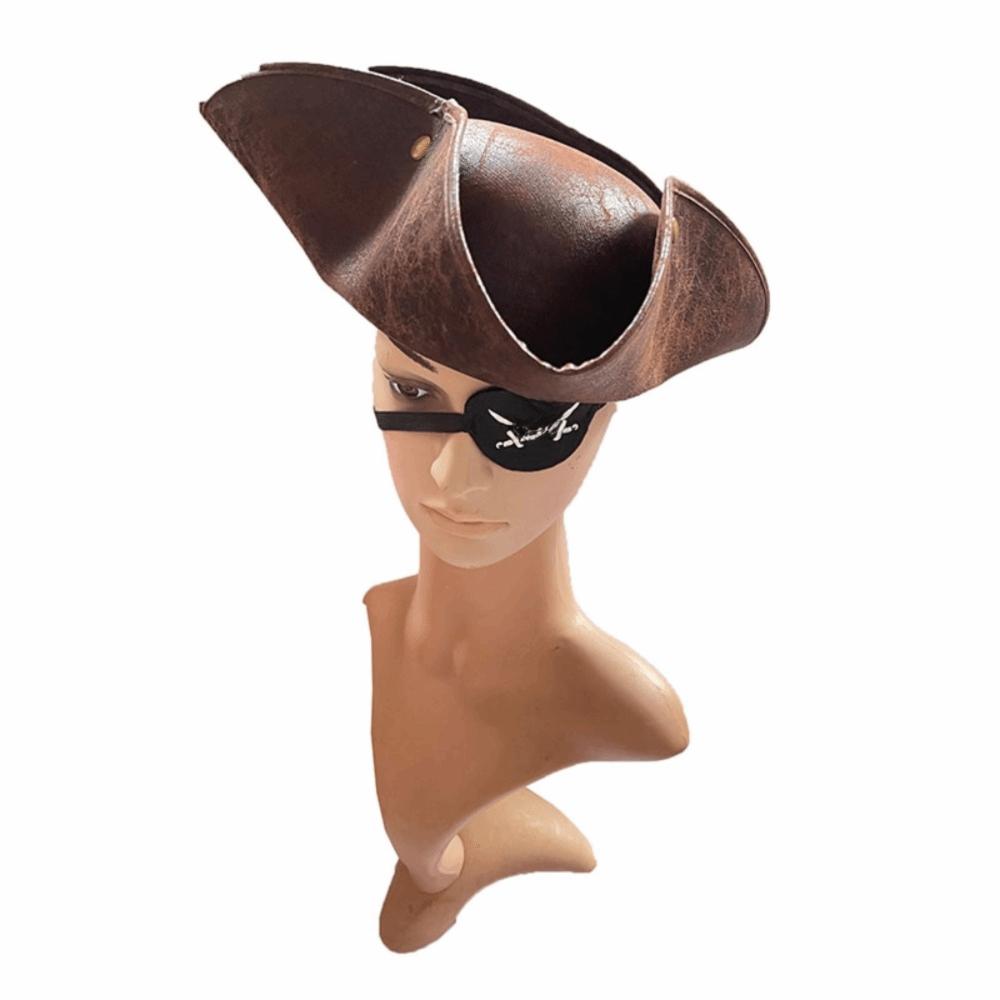 Triangular Captain Tricorn Hat PU Leather Masquerade Party Cosplay Hat  Performance