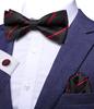 Hi-Tie Gestreifte Schwarz Rot Herren Fliege Einstecktuch Manschettenknöpfe Vorgebundene Seide Schmetterlingsknoten Fliege für Herren Business Party Großhandel