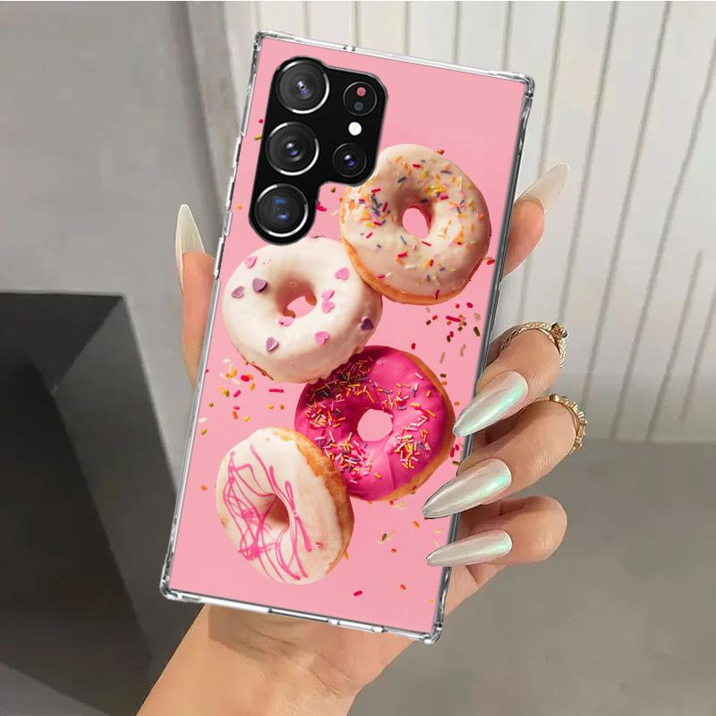 Macaron Ice Cream Cake Doughnut Phone Case for Samsung Galaxy S26 S24 S23 Ultra S25 Edge S22 S21 Plus S20 FE + Soft Print Shell