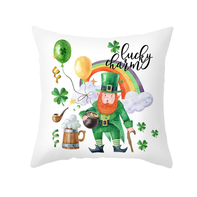 St. Patrick's Pillow Cover for Home Sofa Peach Skin Printed Cushion Cover National Day Pillow Cover