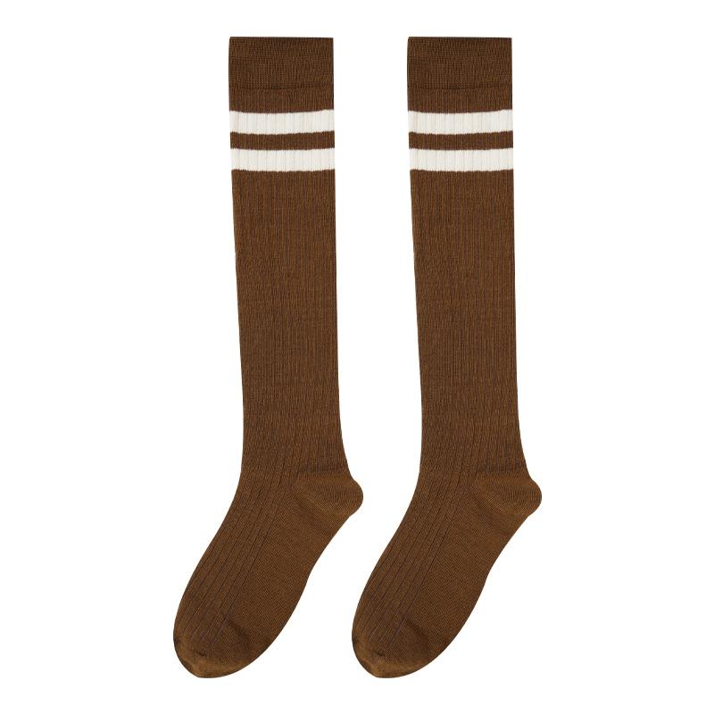 

Студенческие гольфы цвета Майяра в стиле колледжа, однотонные хлопковые гольфы в вертикальную полоску, с махрой, для сочетания со школьной формой One size кофейный