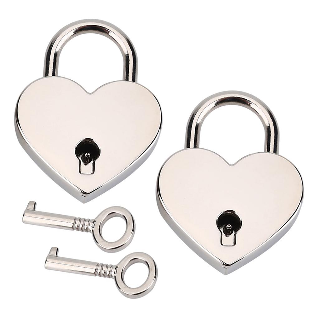 2 Sets Heart Shaped Padlock & Skeleton Key Metal Lock for Luggage Diary Book Jewelry Box