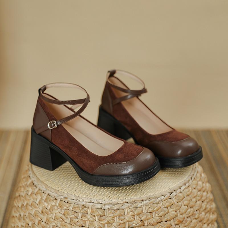 

Retro thick heel Mary Jane shoes thick heel high heel single shoes temperament Mary Jane women s shoes evening shoes 40